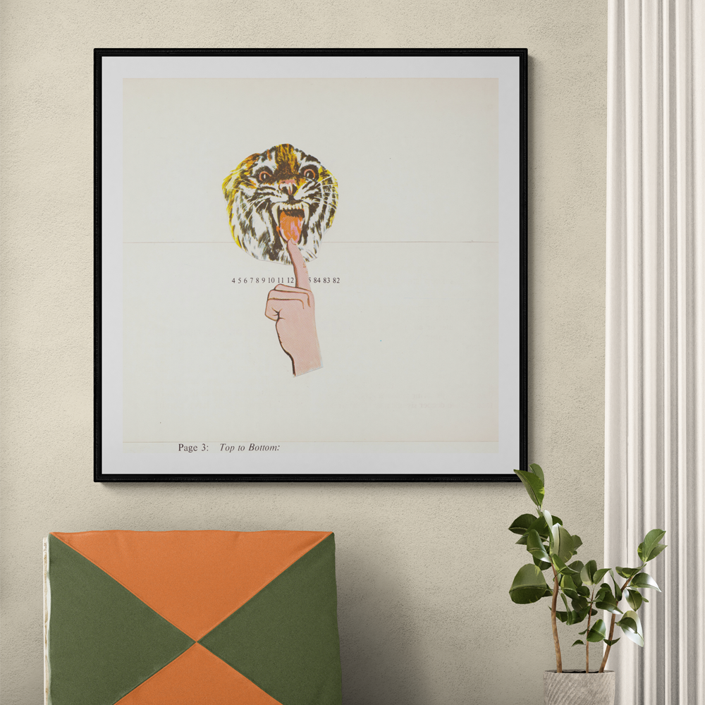 Square abstract framed wall art titled 'Paper Tiger' by Sunday Morning. Premium Giclée print.