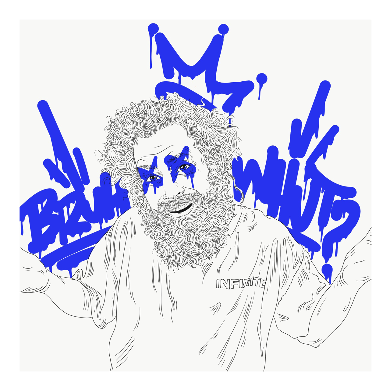 Square typography & illustrative framed wall art titled 'Bruh Whut' by Sunday Morning. Premium Giclée print.