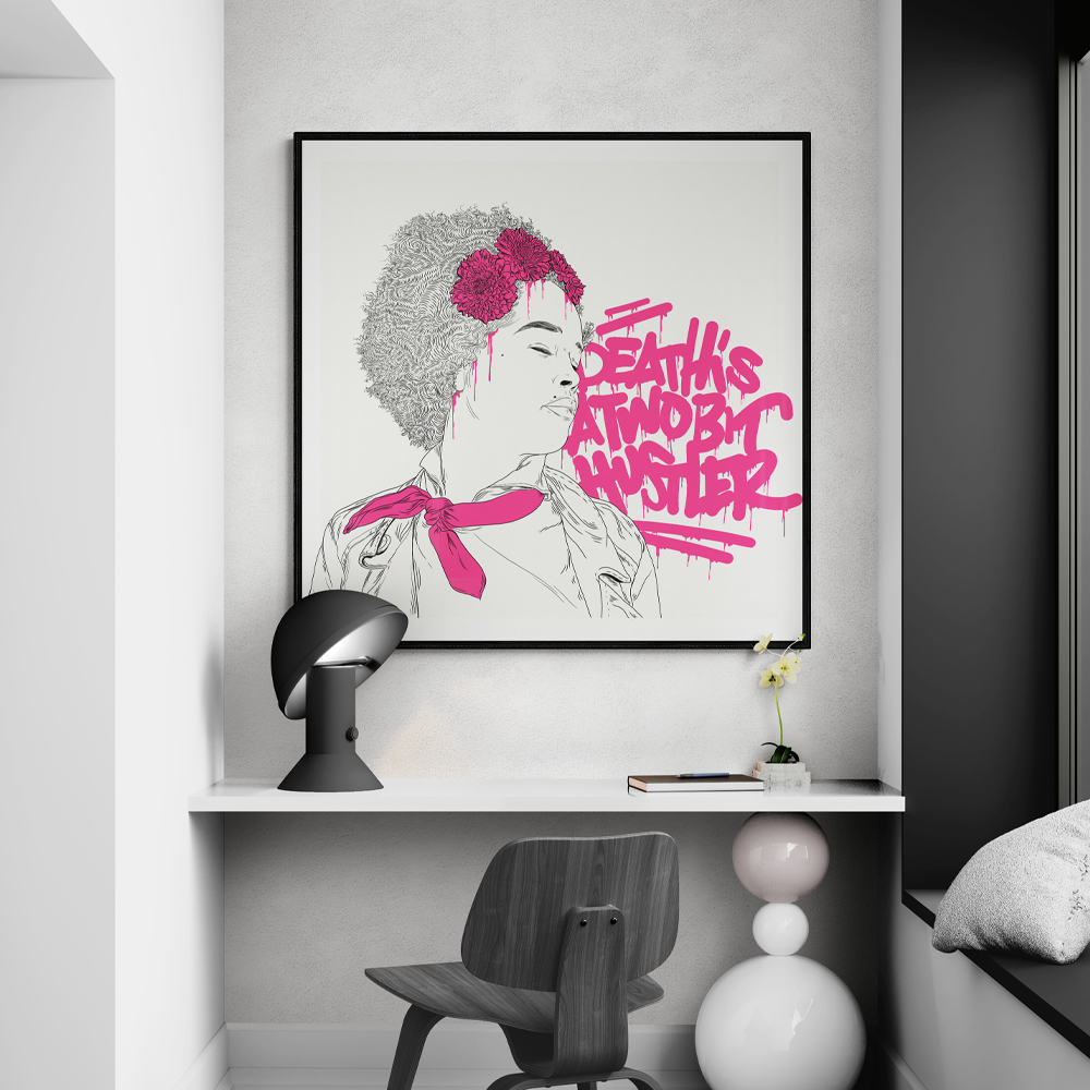 Death Is A Two Bit Hustler | Typography & Illustrative Square Wall Art