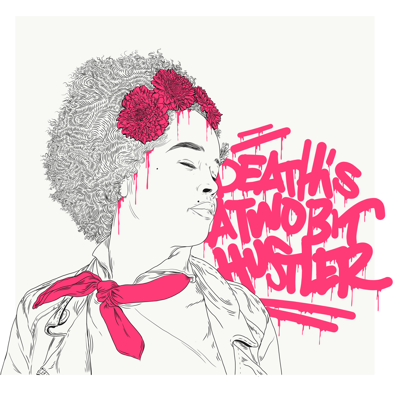 Square typography & illustrative framed wall art titled 'Death Is A Two Bit Hustler' by Sunday Morning. Premium Giclée print.