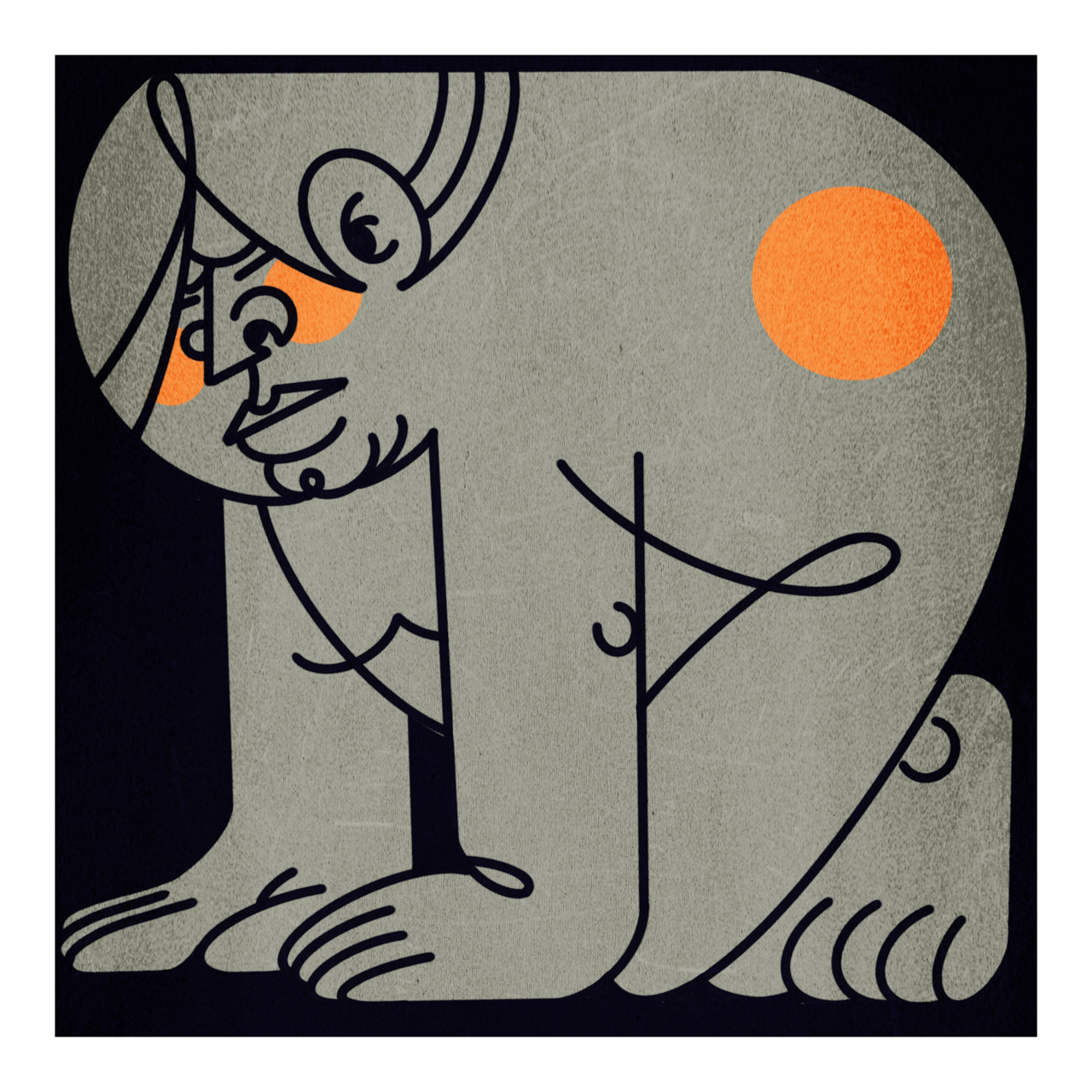 Square illustrative framed wall art titled 'Down Boy' by Sunday Morning. Premium Giclée print.
