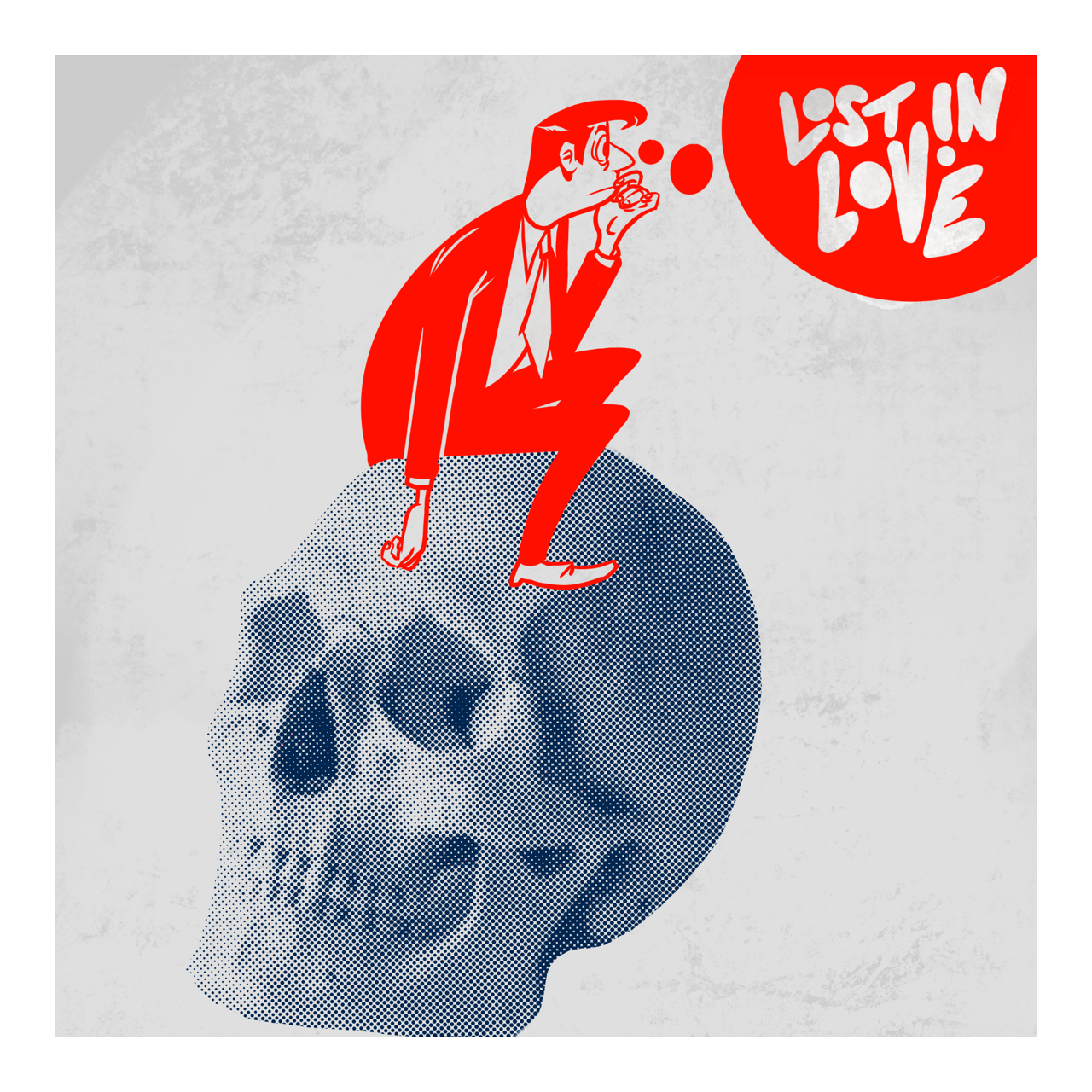 Square illustrative framed wall art titled 'Lost In Love' by Sunday Morning. Premium Giclée print.