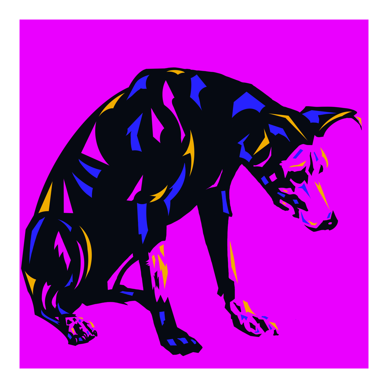 Square illustrative framed wall art titled 'Sup Dog' by Sunday Morning. Premium Giclée print.