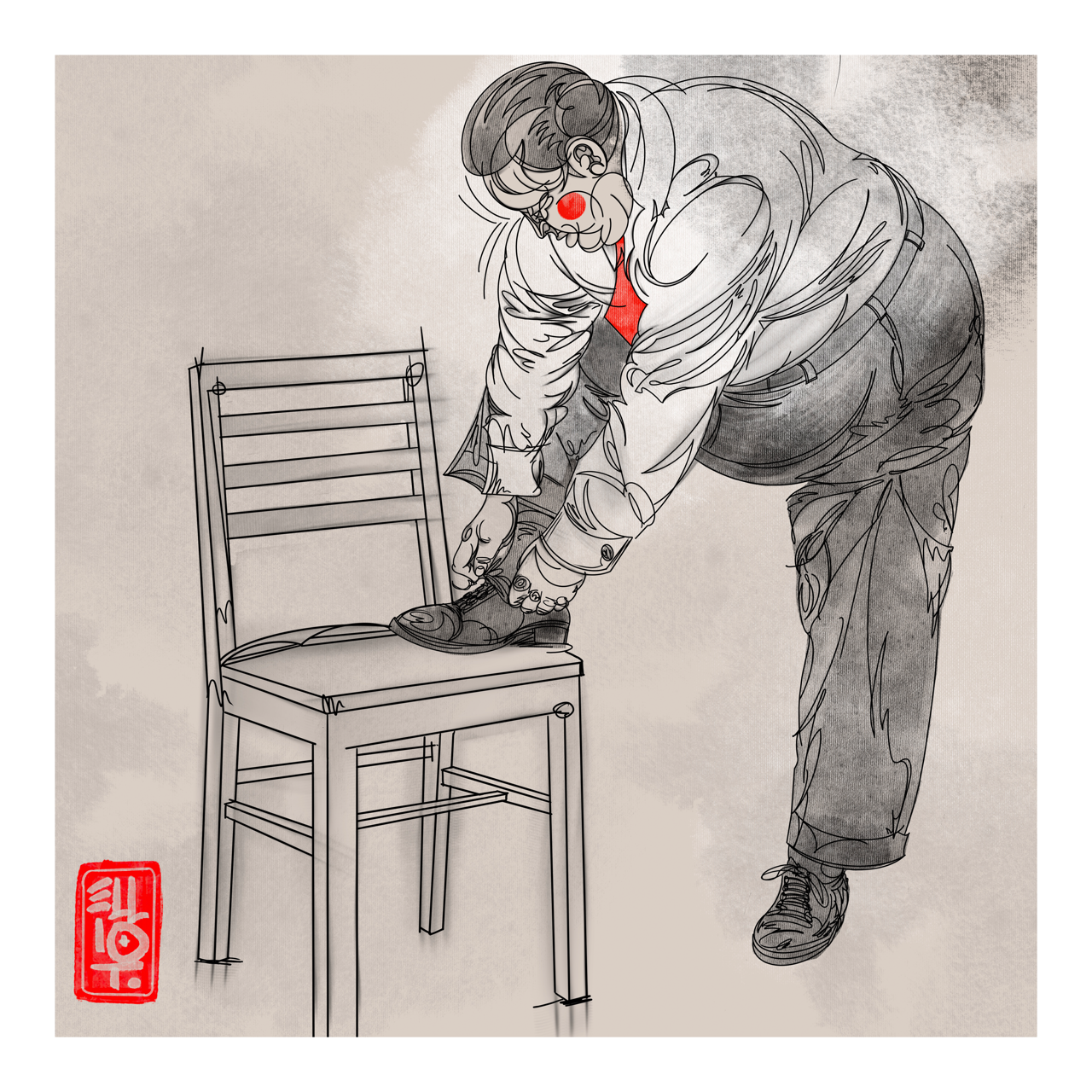 Square illustrative framed wall art titled 'The Struggle Is Real' by Sunday Morning. Premium Giclée print.