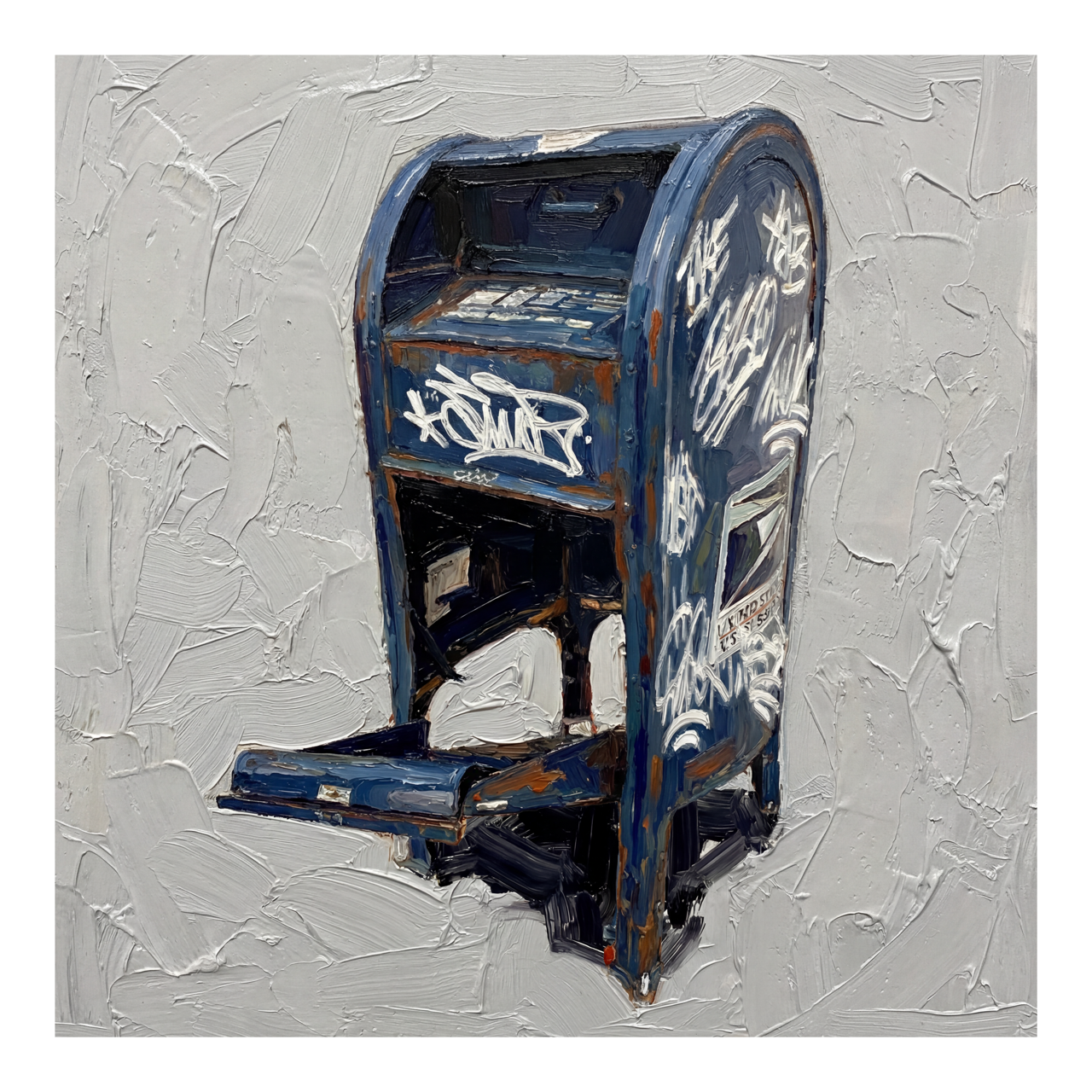 Square illustrative & painting framed wall art titled 'Late Delivery' by Sunday Morning. Premium Giclée print.