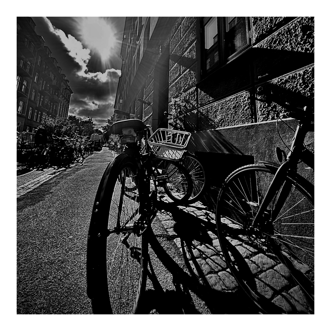 Square photography framed wall art titled 'Bike' by Sunday Morning. Premium Giclée print.