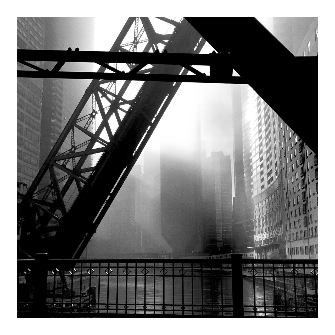 Square photography framed wall art titled 'Foggy Drizzle' by Sunday Morning. Premium Giclée print.