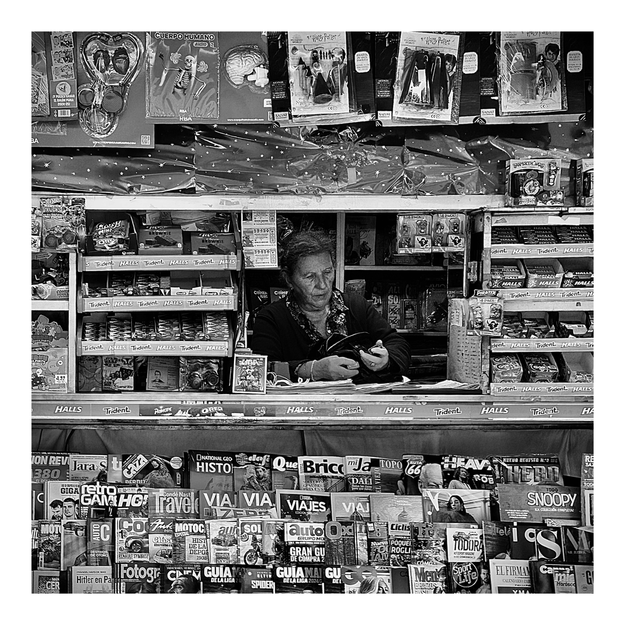 Square photography framed wall art titled 'In The Collage' by Sunday Morning. Premium Giclée print.