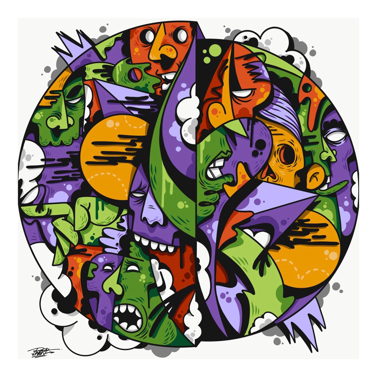 Square illustrative framed wall art titled 'Circle Logic' by Sunday Morning. Premium Giclée print.