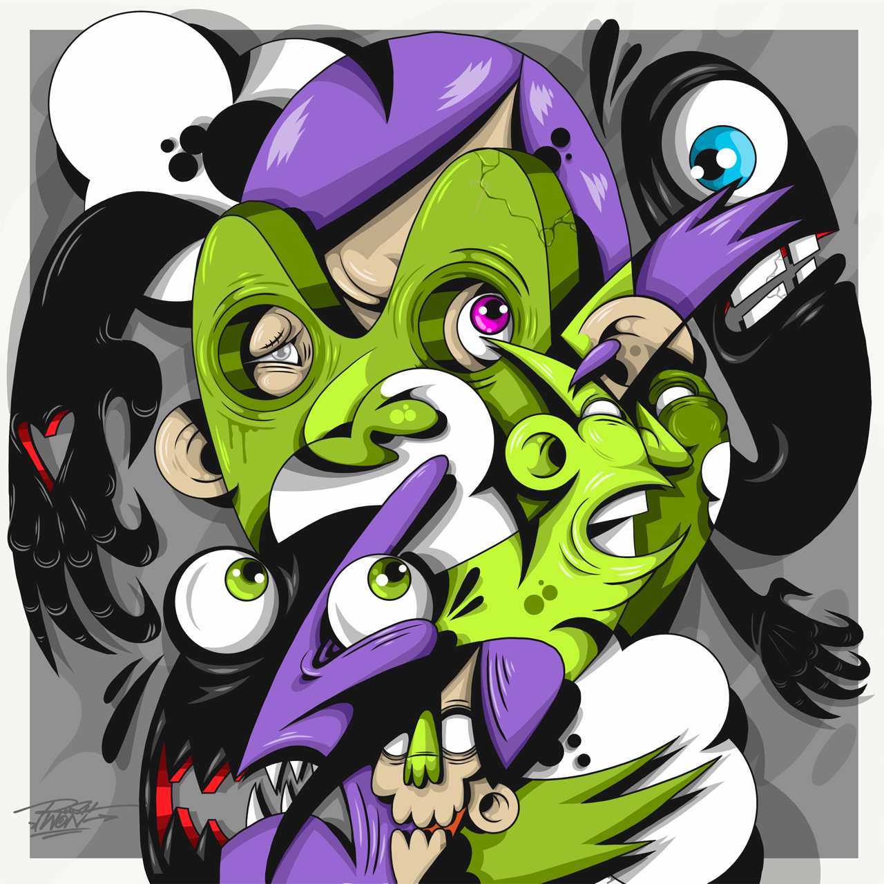 Square illustrative framed wall art titled 'Deadeye' by Sunday Morning. Premium Giclée print.
