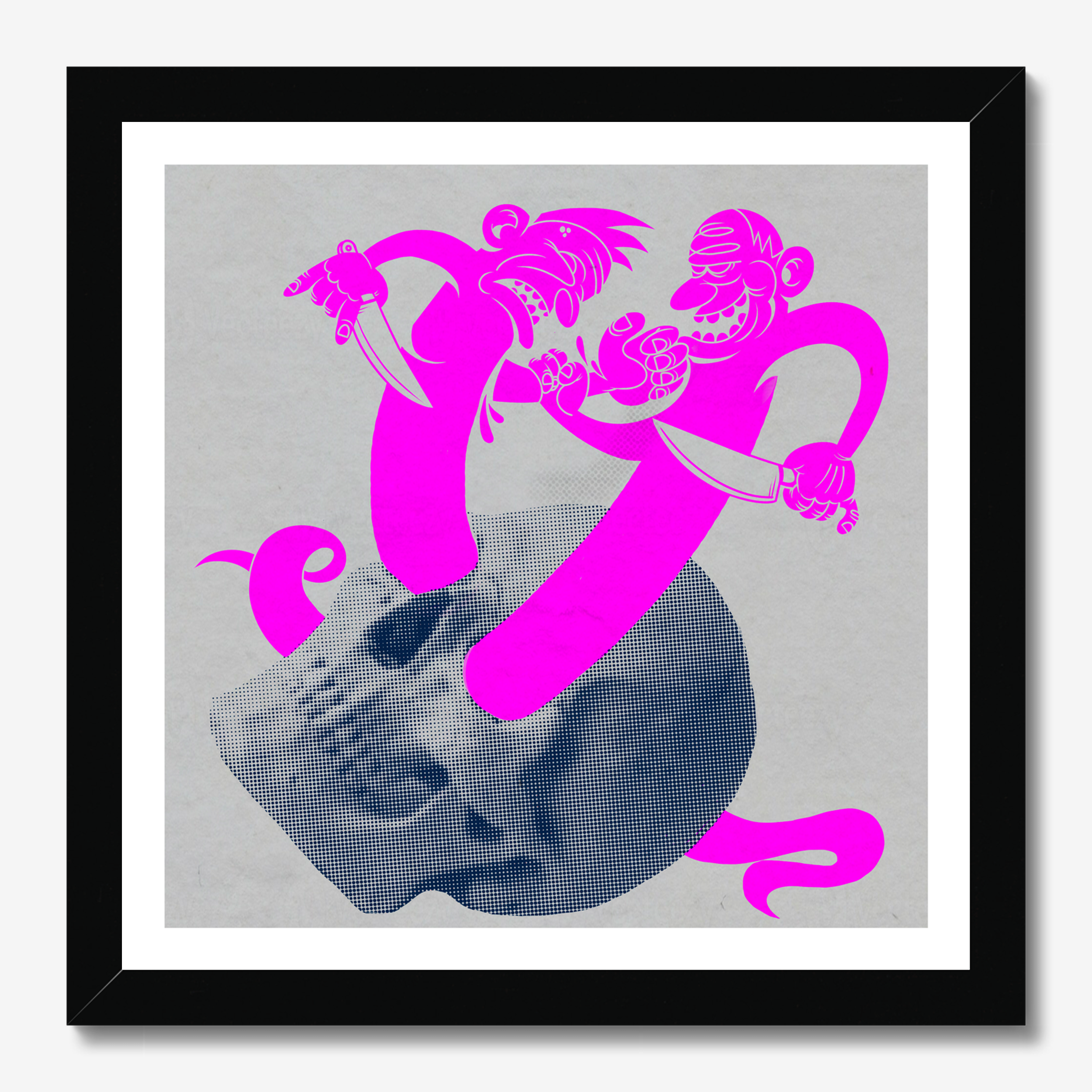 Square illustrative framed wall art titled 'Strife' by Sunday Morning. Premium Giclée print.