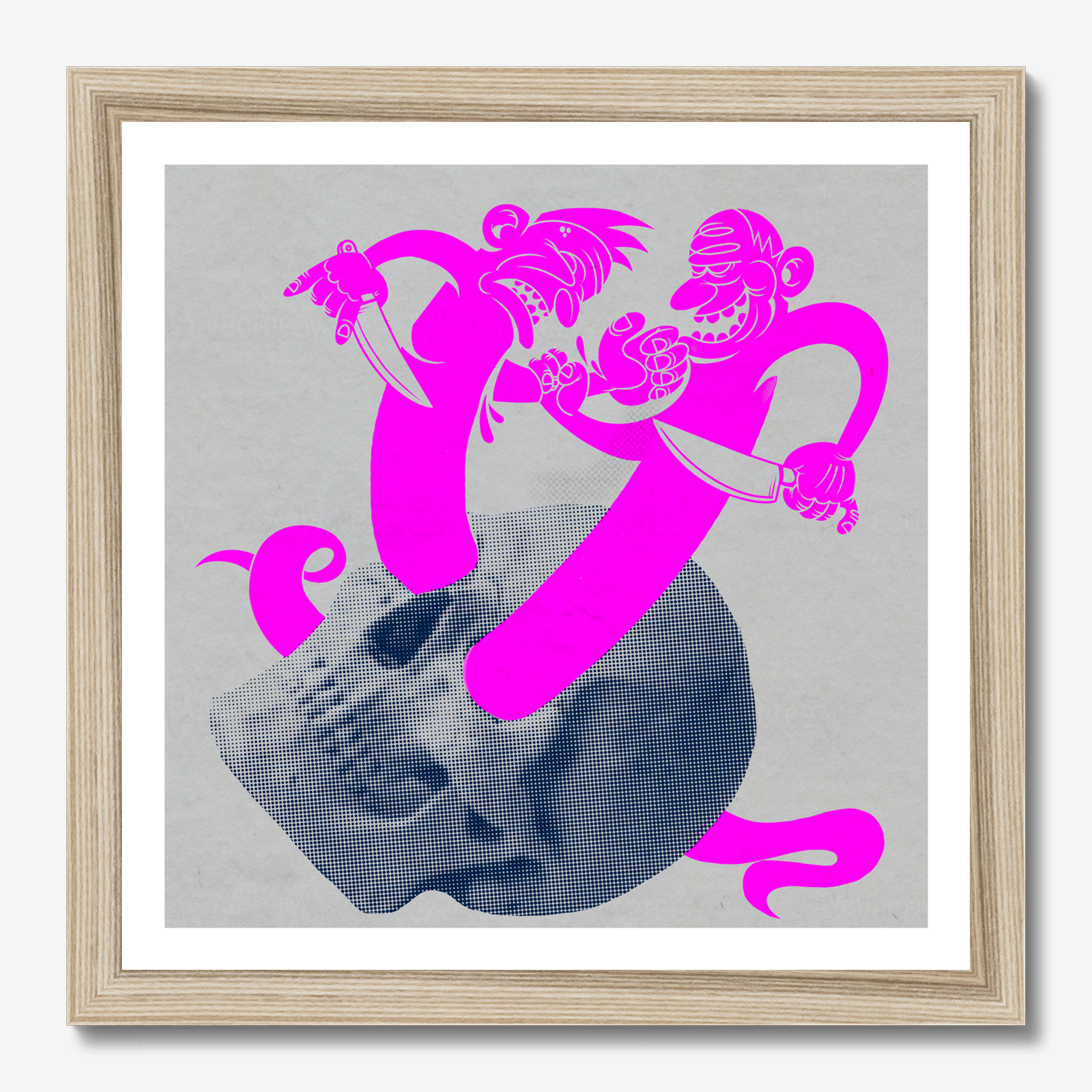 Square illustrative framed wall art titled 'Strife' by Sunday Morning. Premium Giclée print.