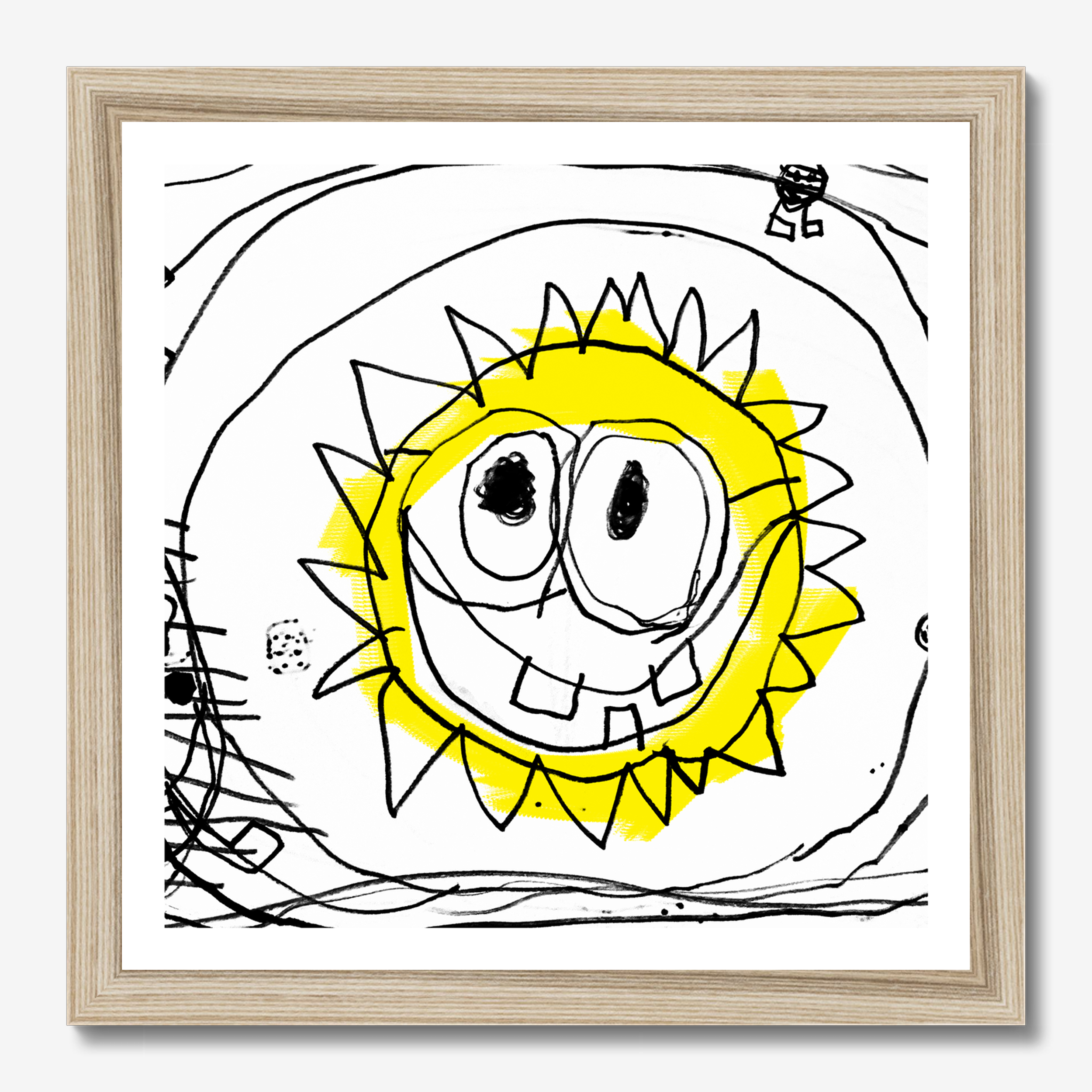 Square abstract framed wall art titled 'Sunny Boy' by Sunday Morning. Premium Giclée print.