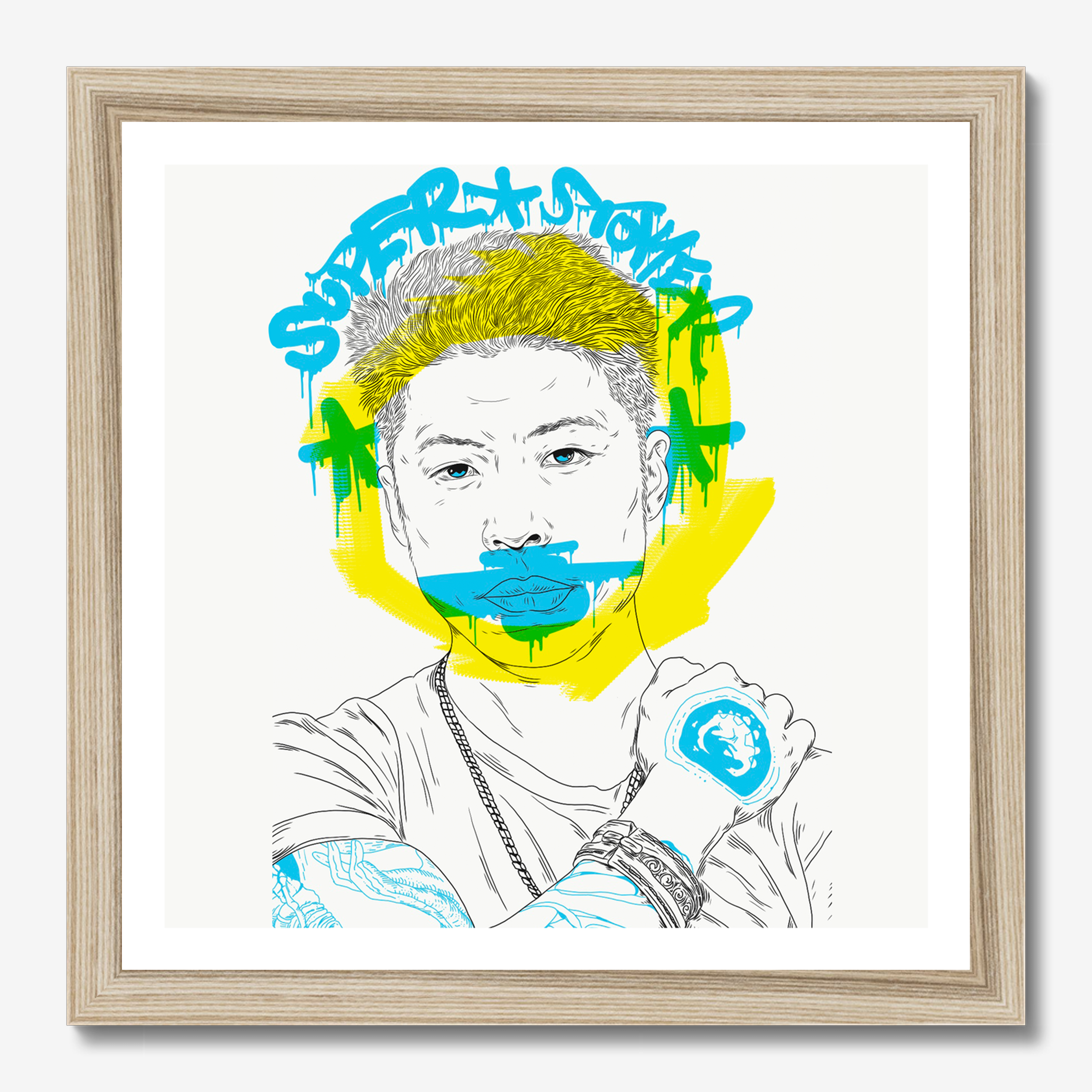 Square typography illustrative illustration titled Super Stoker by Sunday Morning - Museum quality framed art.