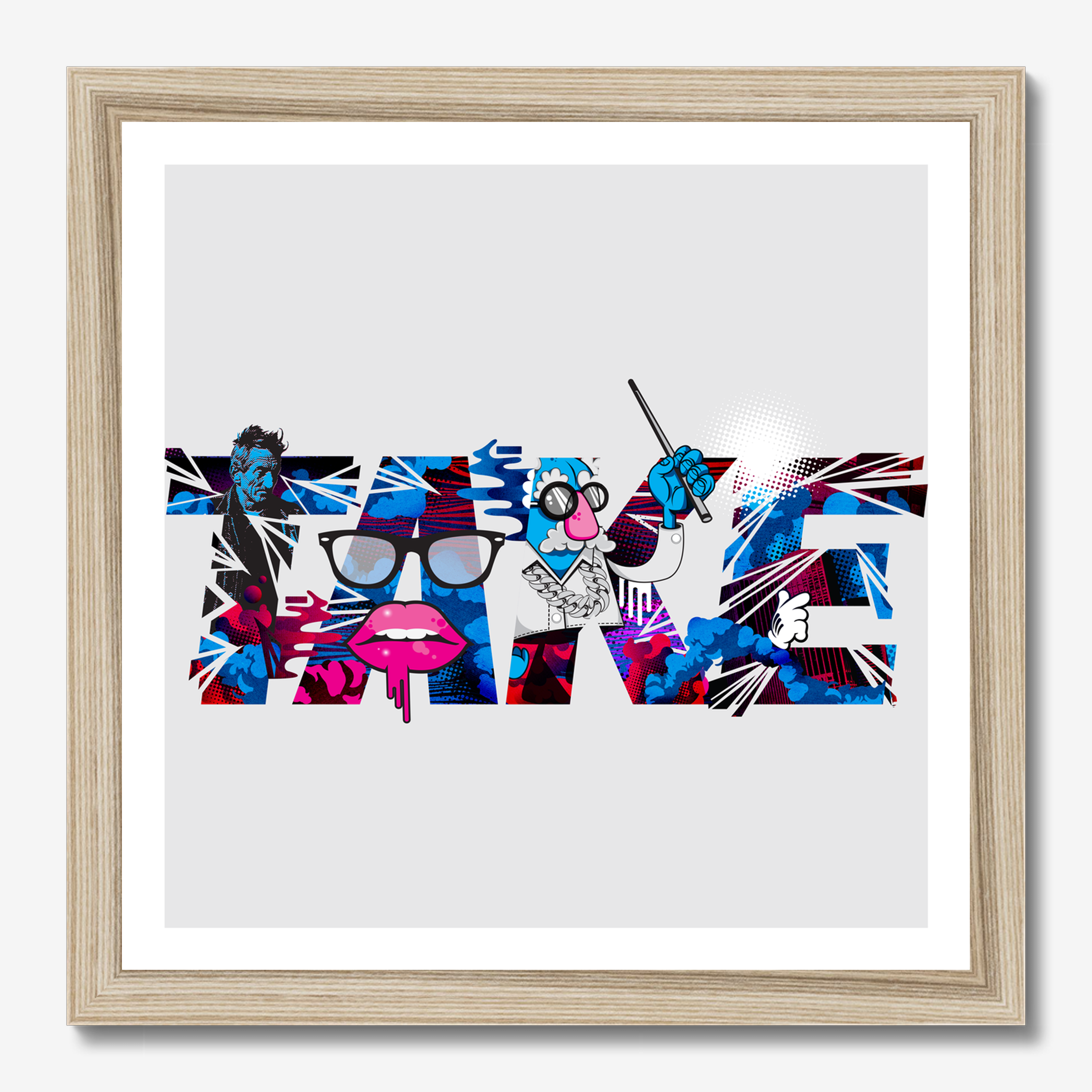 Square typography & illustrative framed wall art titled 'Take' by Sunday Morning. Premium Giclée print.