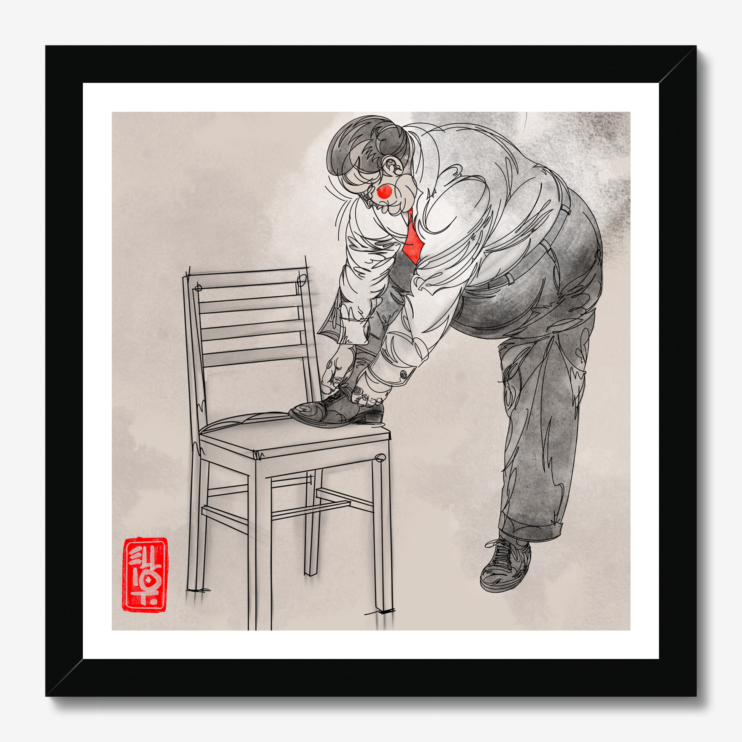 Square illustrative framed wall art titled 'The Struggle Is Real' by Sunday Morning. Premium Giclée print.