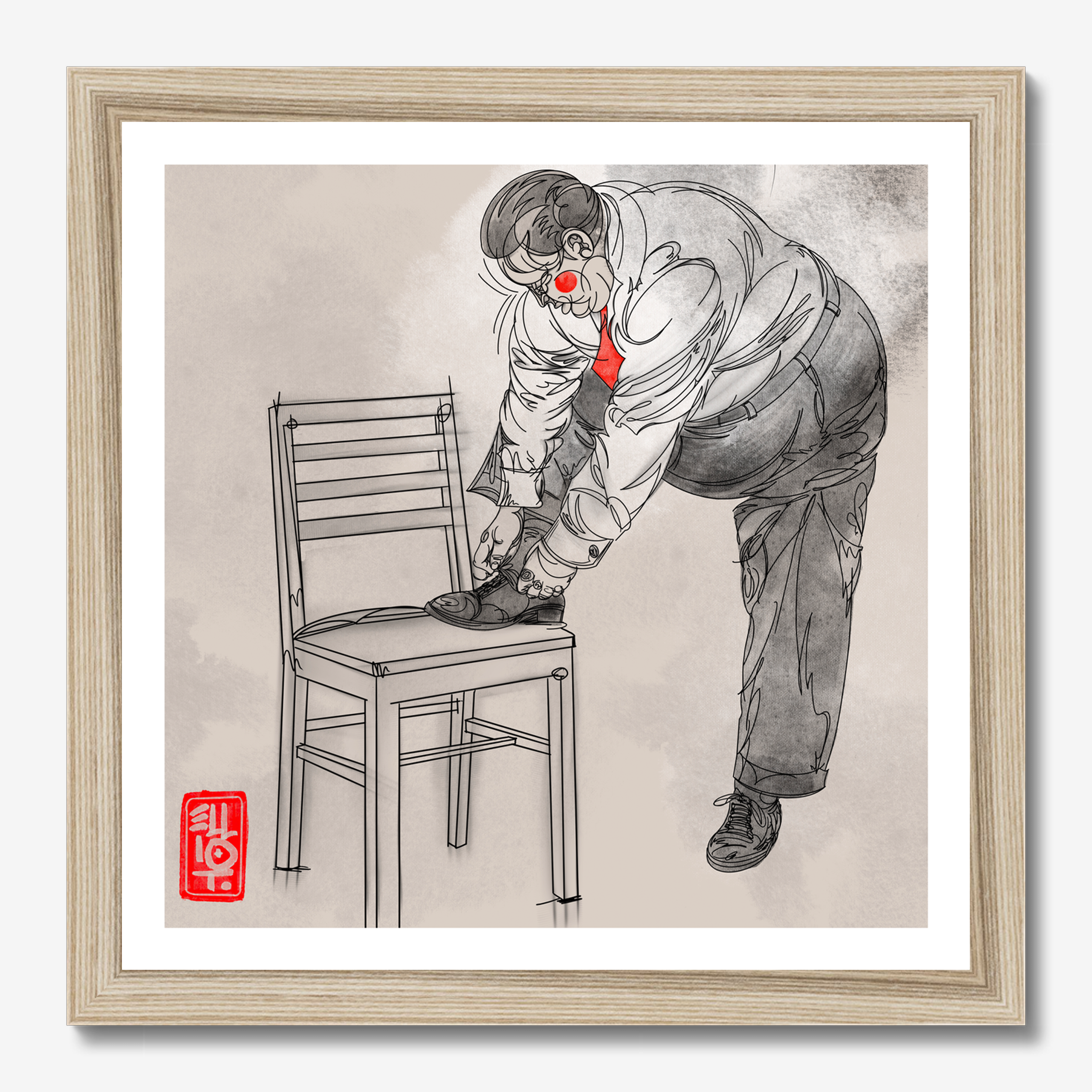 Square illustrative framed wall art titled 'The Struggle Is Real' by Sunday Morning. Premium Giclée print.