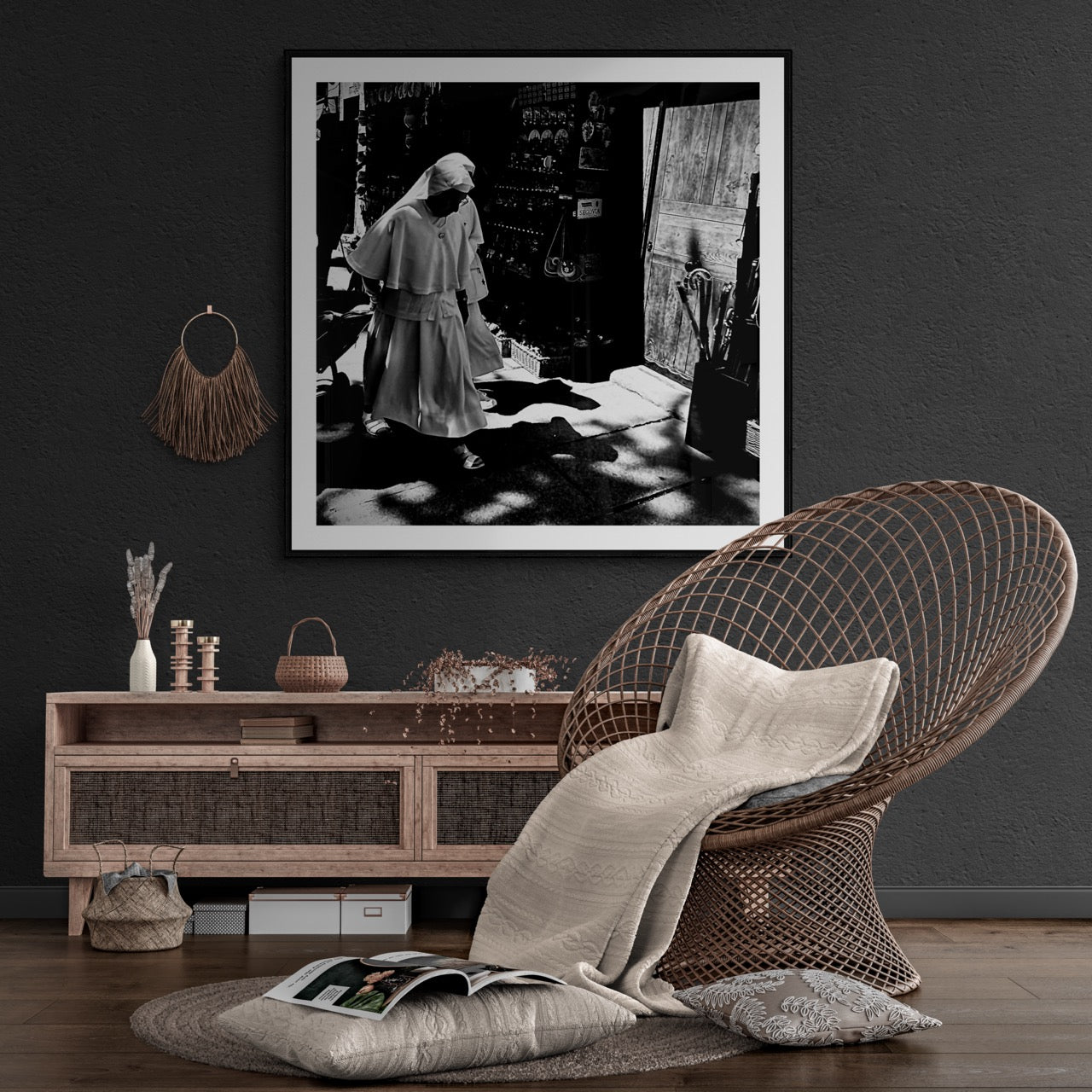 Square photography framed wall art titled 'Tradition' by Sunday Morning. Premium Giclée print.