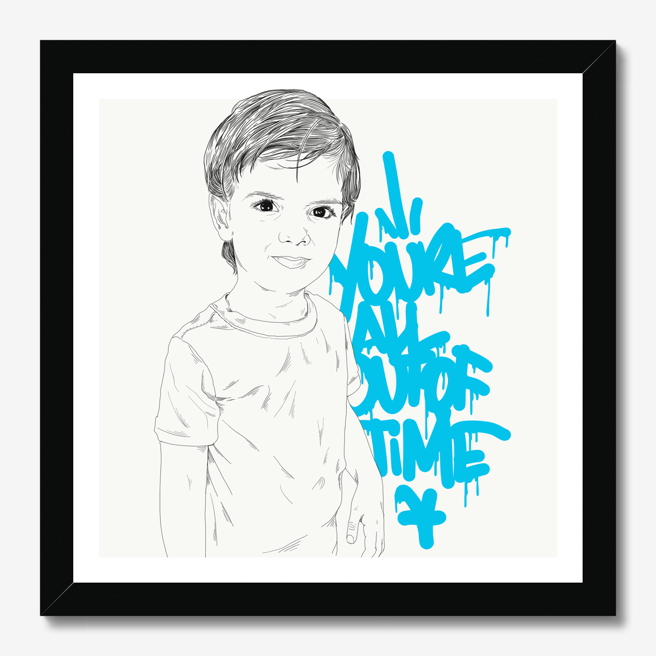 Square typography & illustrative framed wall art titled 'Youre All Outta Time' by Sunday Morning. Premium Giclée print.