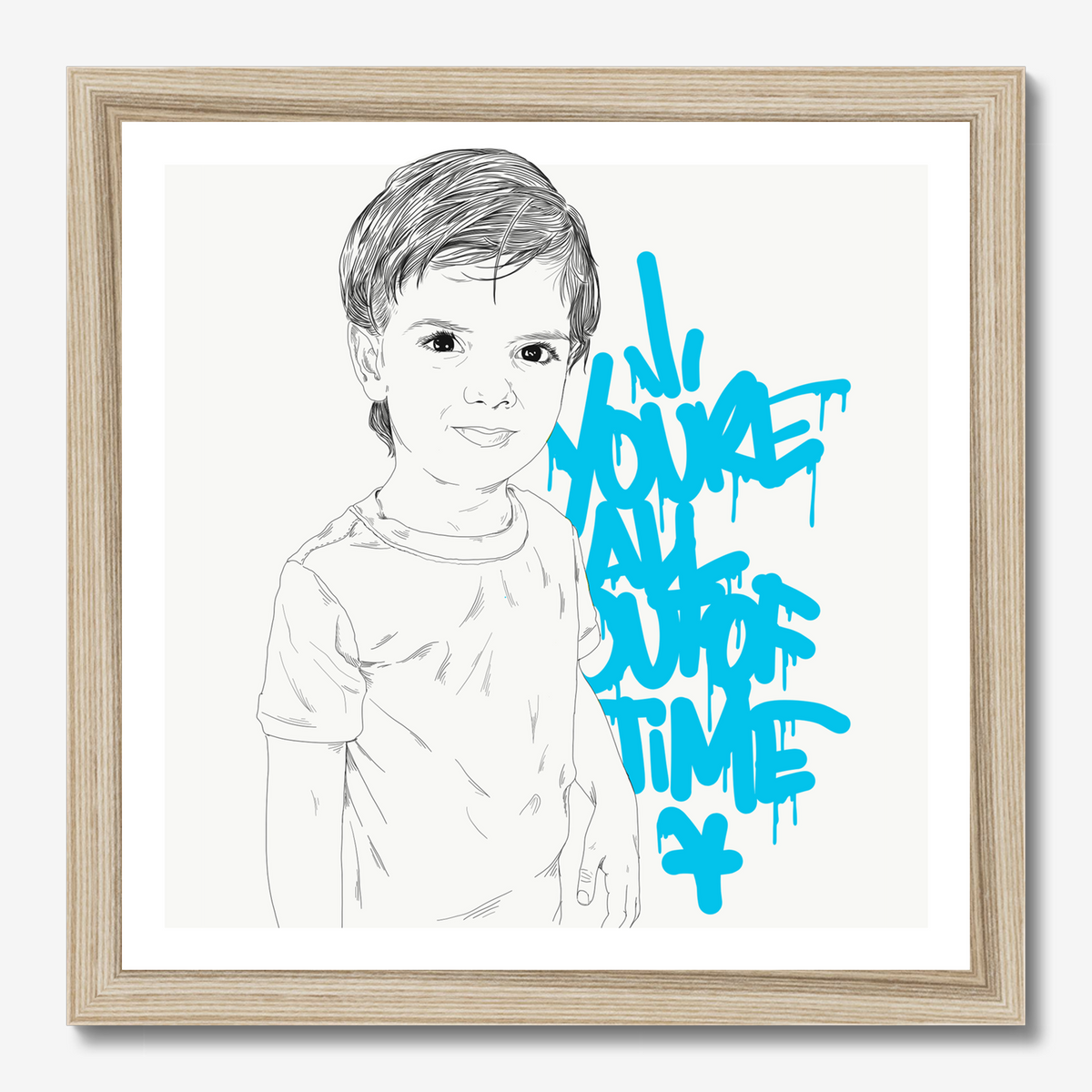 Square typography & illustrative framed wall art titled 'Youre All Outta Time' by Sunday Morning. Premium Giclée print.